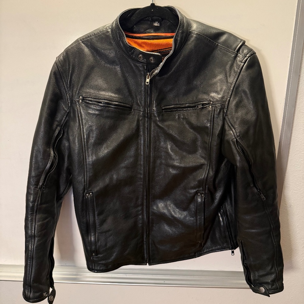 3-Season Leather Motorcycle Jacket w/ Removable Insulation Layer